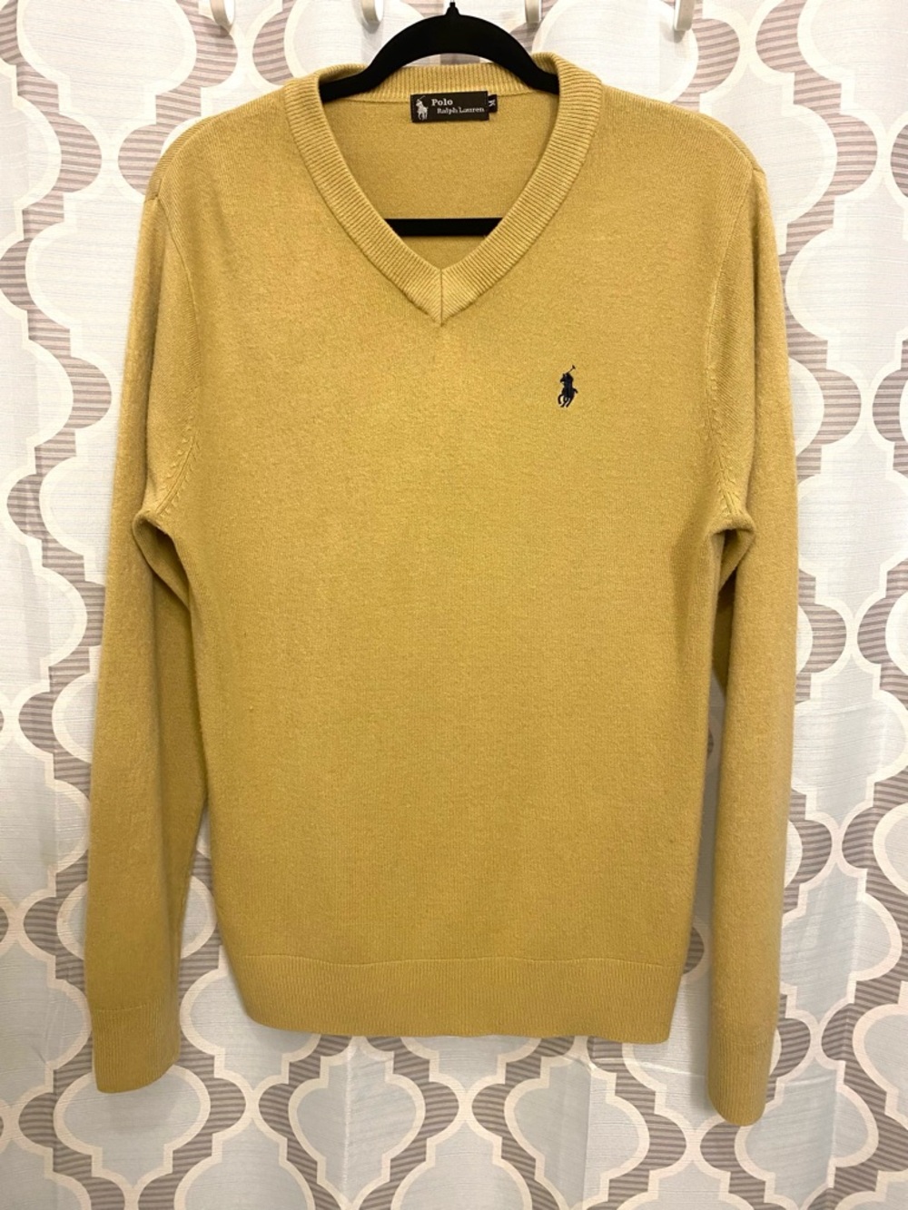 Vintage Polo by Ralph Lauren Men's V-Neck 90s Sweater - tan 100% Cashmere